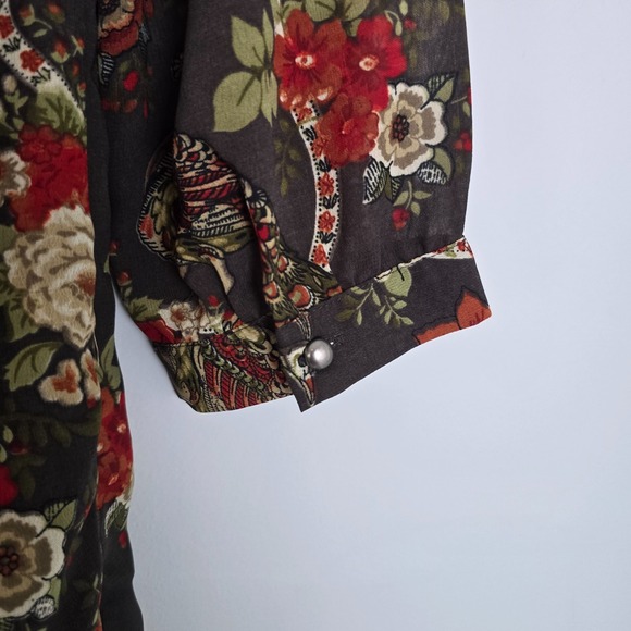 H&M Womens Babydoll Tunic Dress SIZE 4 Boho Peacock Bird Floral Lined 3/4 Sleeve - Picture 13 of 13